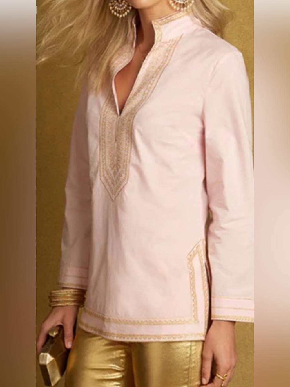 NicoBlu Maharani XL Tunic in Blush Pink Gold Filigree Embroidery - Picture 2 of 6